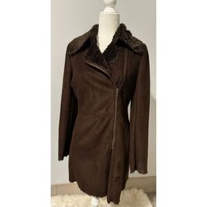 Candies brown faux suede coat faux fur lining front zipper M
